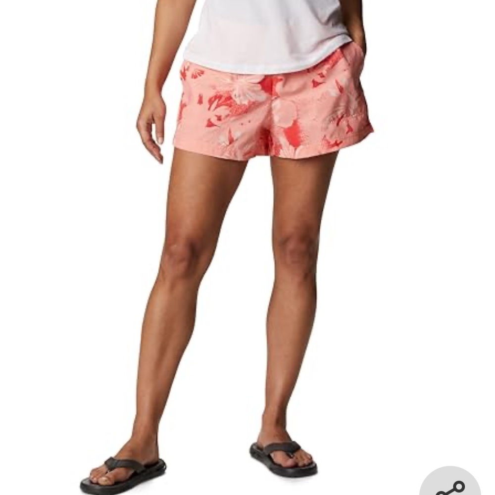 Columbia Sandy River 100% Nylon Athletic Shorts in Coral Floral 5” Inseam - Picture 2 of 15